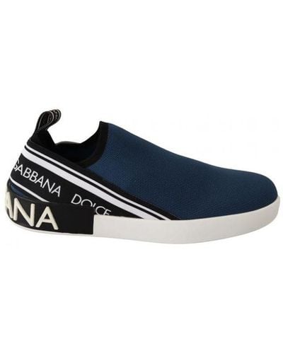 Dolce & Gabbana Blue Stretch Flats Logo Loafers Trainers Shoes Elastane