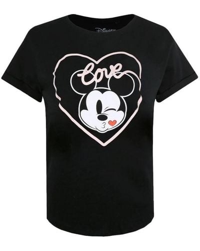 Disney Ladies Mickey Mouse Kiss T-Shirt () Cotton - Black