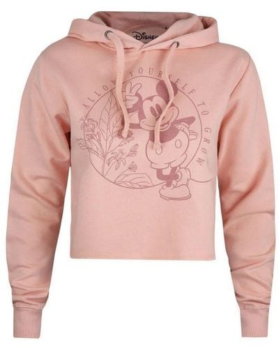 Disney Ladies Allow Yourself To Grow Mickey Mouse Crop Hoodie (Dusky) - Pink
