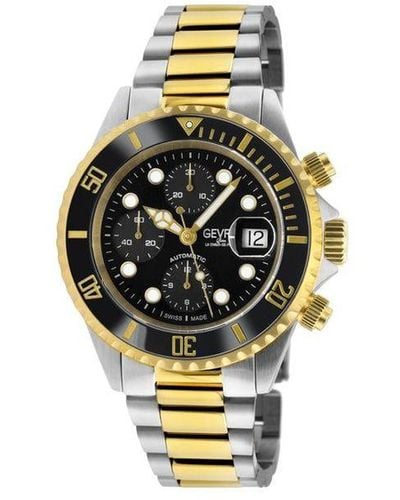 Gevril Wall Street Chrono Blk Dial Blk Keramische Bezel Tweekleurige Ipyg 316l Roestvrij Stalen Armband - Wit