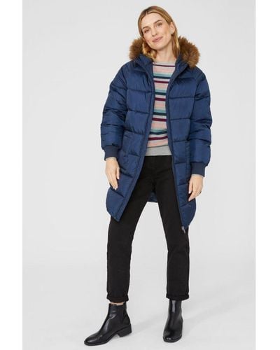 Mantaray Patch Pocket Hooded Puffer With Side Zips - Blue