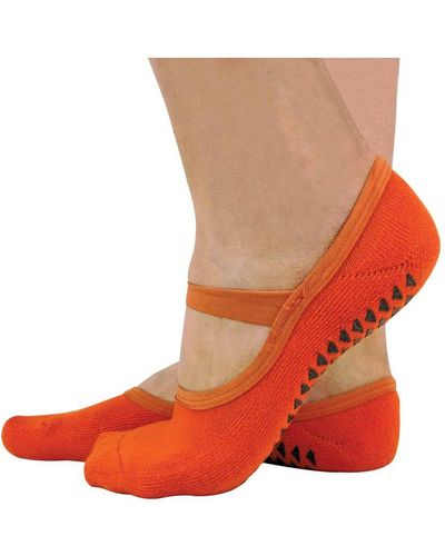 Sock Snob 2 Pairs Ladies Non Slip Grip Invisible Pilates Yoga Socks With Straps - Orange