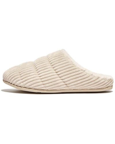 Fitflop Womenss Fit Flop Chrissie Fleece-Lined Corduroy Slippers - White