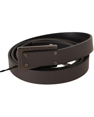 CoSTUME NATIONAL Dark Brown Leather Logo Buckle Belt - Black