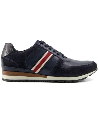 Dune Tronic Stripe Detail Leather Trainers - Blue