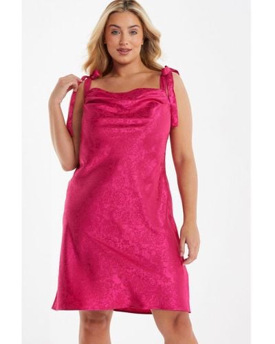 Quiz Curve Satin Jacquard Floral Dress - Pink
