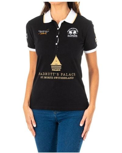La Martina Womenss Short-Sleeved Polo Shirt With Lapel Collar 2Wph29 - Black