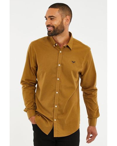 Threadbare Camel Oxford Cotton 'beacon' Long Sleeve Shirt - Natural