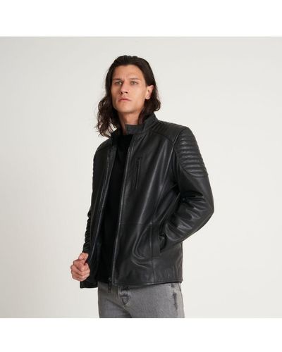 Barneys Originals Black Leather Racer Jacket