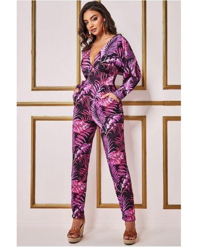 Goddiva Tropical Print Jumpsuit - Pink