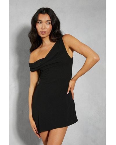 MissPap Chiffon Off The Shoulder Asymmetric Mini Dress - Black