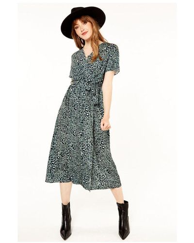 Gini London Midi-jurk Met Overslag Aan De Voorkant En Dierenprint - Groen
