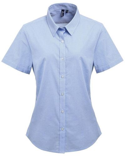 PREMIER Microcheck Korte Mouwen Katoenen Shirt (lichtblauw/wit)