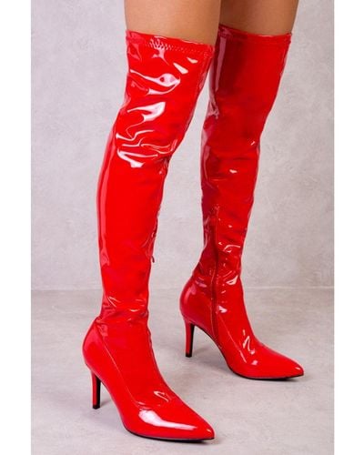 Where's That From Lexi Over The Knee Boots With Stiletto Heels - Red