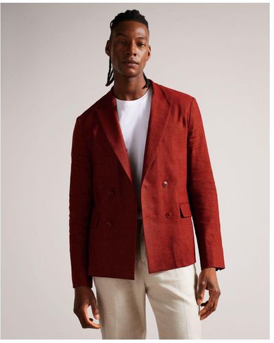Ted Baker Shutton Wool Linen Mix Blazer - Red