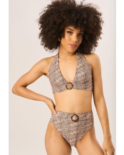 Gini London Animal High Waisted Bottoms With Ring Belt - Brown