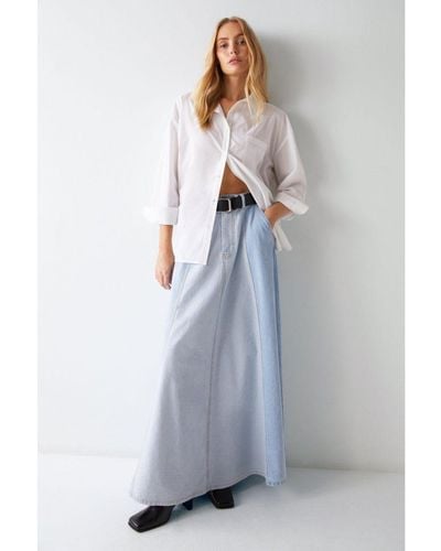 Warehouse Split Wash Denim Midi Skirt - Grey