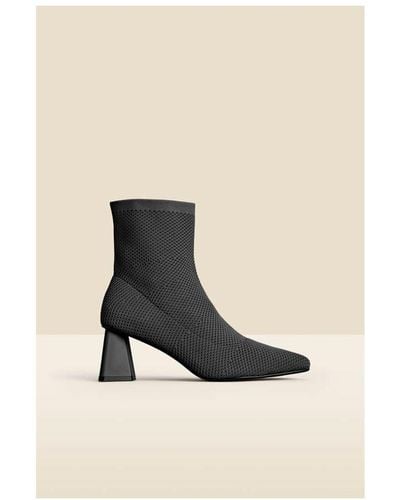 Sosandar Black Angled Heel Knitted Sock Boots - Natural