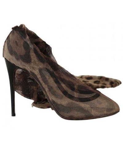 Dolce & Gabbana Leopard Tulle Long Socks Court Shoes - Brown