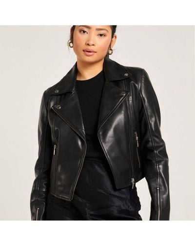Barneys Originals Real Leather Simple Biker Jacket - Blue