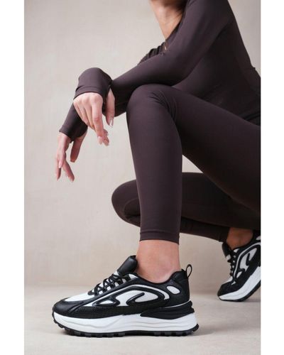 Where's That From 'Mars' Clean Lines Design Lace Up Chunky Sole Fashion Trainers - Black