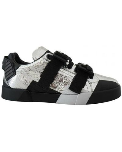 Dolce & Gabbana Black Silver Leather Low Top Trainers Casual Shoes