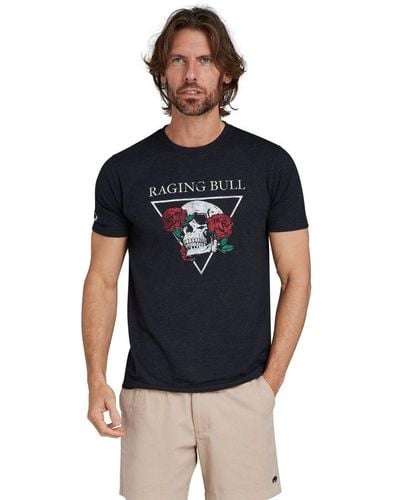 Raging Bull Rose Skull T-shirt Cotton - Blue