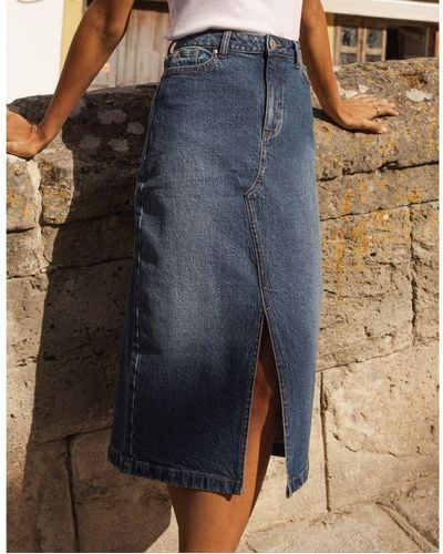 Threadbare 'Amsterdam' Denim Midi Skirt Cotton - Blue