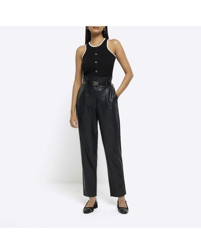 River Island Paperbag Trousers Black Faux Leather Pu - Blue