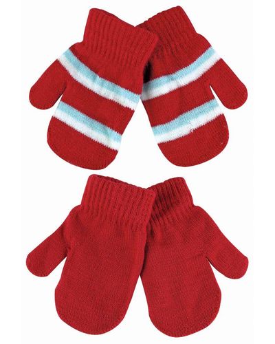Sock Snob Set Van 2 Gestreepte Gebreide Winterhandschoenen Voor Baby's - Rood
