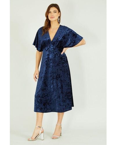 Yumi' Velvet Kimono Midi Dress - Blue