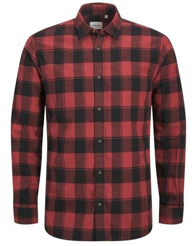 Jack & Jones Shirt Long-sleeved Slim Fit Checked For Cotton - Red
