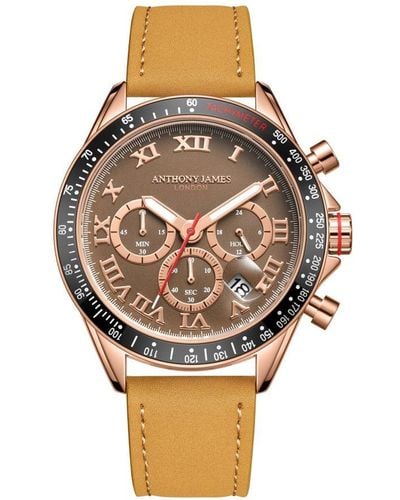 Anthony James Hand Assembled Tachymeter Turbo Gold Brown Leather