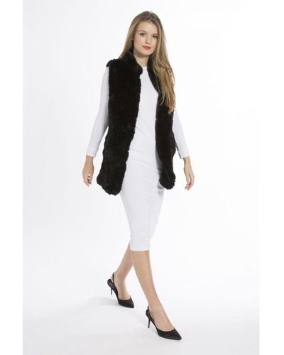 Jayley Hand Knitted Faux Fur Long Gilet - White