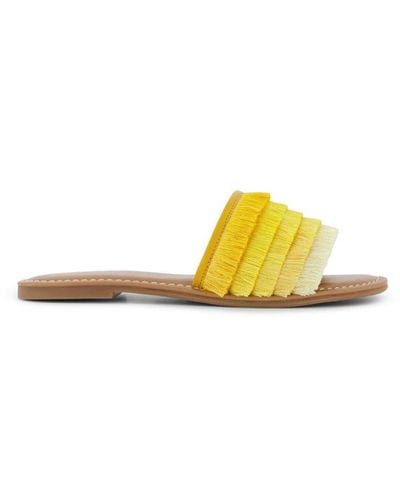 Dune Lemoney Fringed Slider Sandals Fabric - Yellow