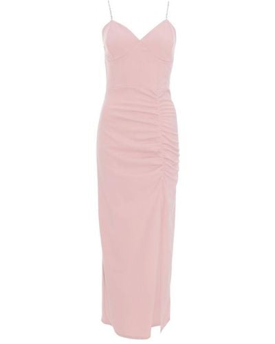Quiz Light Pink Diamante Ruched Maxi Dress