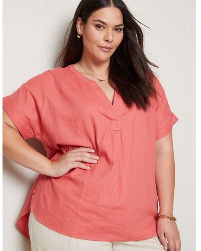 Autograph Extended Sleeve Linen Shirt - Plus Size - Pink