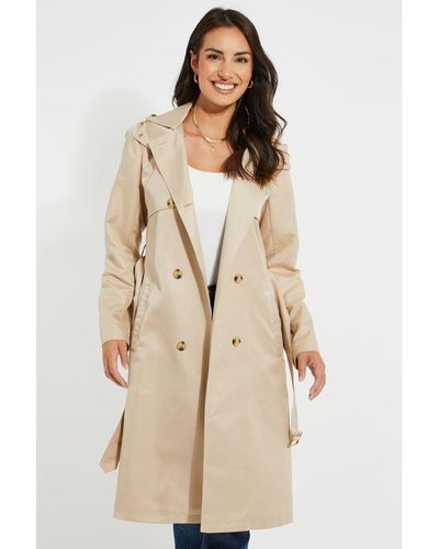 Threadbare 'patch' Longline Trench Coat - Natural