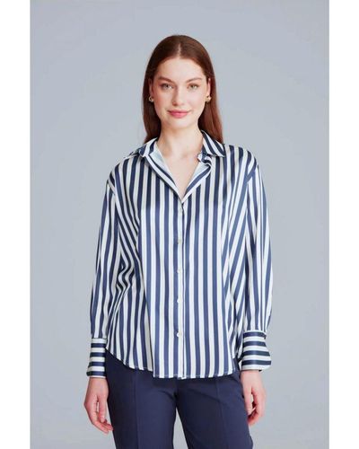 GUSTO Striped Satin Shirt - Blue
