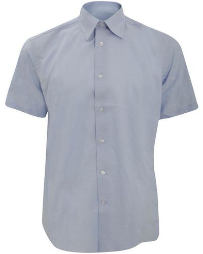 Russell Collection Short Sleeve Easy Care Tailored Oxford Shirt (Oxford) - Blue