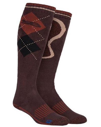 Storm Bloc Extra Long Knee High Cotton Rich Patterned Wellington Boot Socks - Red