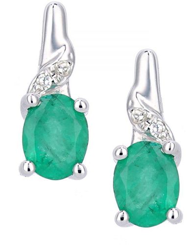 DIAMANT L'ÉTERNEL 9Ct Emerald And Diamond Oval Gemstone Drop Earrings - Green