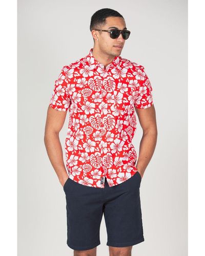 Tokyo Laundry Red 'hamoa' Cotton Short Sleeve Button-up Printed Shirt