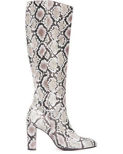 Sosandar Snake Print Leather Knee High Boot - White