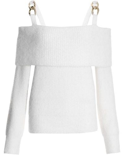 Quiz Knitted Off Shoulder Fluffy Jumper - White