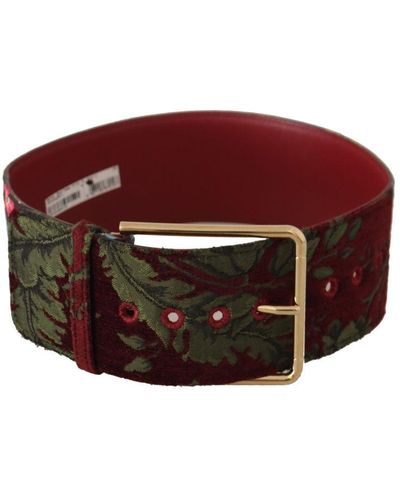 Dolce & Gabbana Red Embroidered Leather Gold Logo Metal Buckle Belt