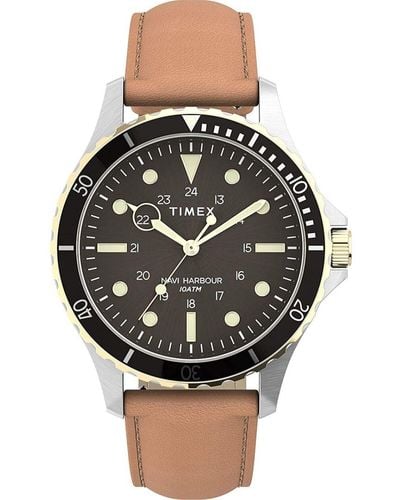 Timex Navi Brown Watch Tw2u55600 Leather - Grey