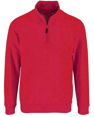 Sol's Stan Contrast Zip Neck Sweatshirt () - Red