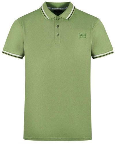 Class Roberto Cavalli Twinned Tipped Collar Green Polo Shirt Cotton