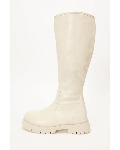 Quiz Knee High Chunky Boots - White